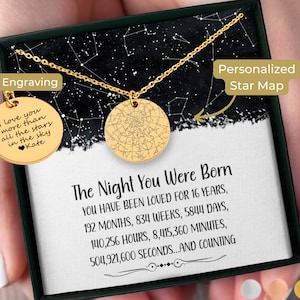 16th Birthday Gift for Her Custom Star Map By Date Necklace, Daughters Birthday Gift from Mom, Niece Gifts, Granddaughter Gift from Grandma