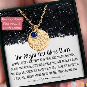 Golden Birthday Gift Custom Star Map By Date Birthstone Necklace Ideas For Golden Birthday Gifts Necklace With Card Personalized Gift Friend