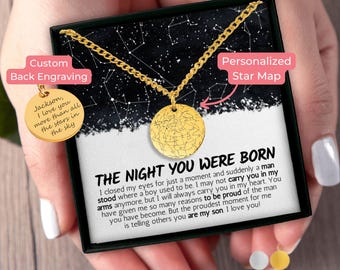 To My Son Custom Star Map By Date Necklace, Mom To Son Gifts, Meaningful Gift for Son, Gift For Birthday, Son Birthday Gift from Dad Parents