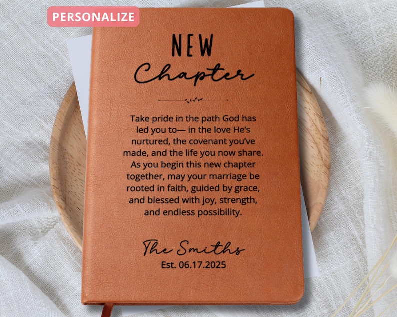 Christian Wedding Gift for Couple | Personalized Faith Journal with Name & Date Wedding Keepsake | New Chapter Notebook Bridal Shower Gifts