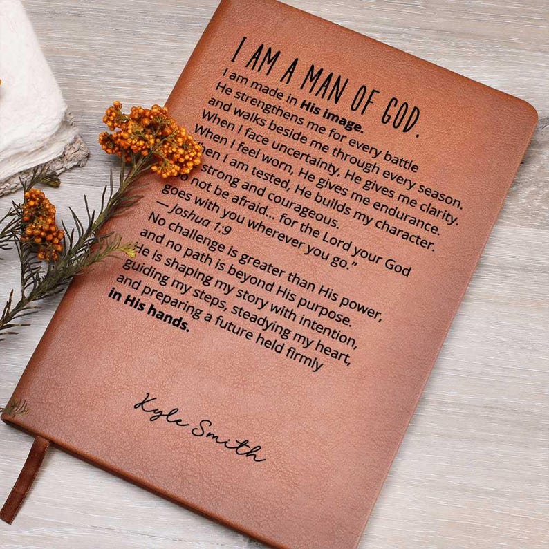 Man of God Christian Journal Personalized Joshua 1:9 Gift