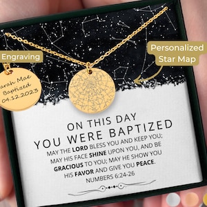 Cadeau de baptême personnalisé, carte des étoiles personnalisée par date, bijoux religieux, colliers de baptême ados, cadeau de baptême ados pour fille, collier baptisé