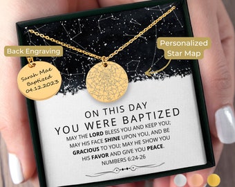 Personalized Baptism Gift Custom Star Map By Date, Religious Jewelry, Teen Baptism Necklaces, Teen Baptism Gift For Girl, Baptized Necklace