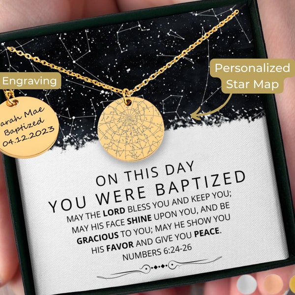 Personalized Baptism Gift Custom Star Map By Date, Religious Jewelry, Teen Baptism Necklaces, Teen Baptism Gift For Girl, Baptized Necklace