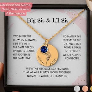 Personalized Sister Birth Stone Birth Flower Name Necklace Gift for Sister Gifts for Sister Birthday Gift for Sister Jewelry Gift for Sister