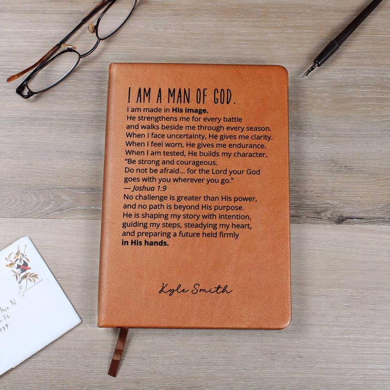 Man of God Christian Journal Personalized Joshua 1:9 Gift