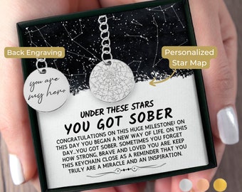 On This Day You Got Sober Custom Star Map by Date Keychain, Personalized Sobriety Jewelry, Addiction Recovery, Sobriety Gift for Men, Women