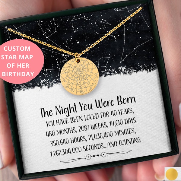 40th Birthday Gift Custom Star Map Necklace, Personalized 40th Birthday Gift, 40th Birthday Gift For Daughter, 40th Birthday Gift For Her