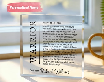 Personalized Warrior Definition Acrylic Block – Strength and Courage Keepsake for Recovery, Healing, and Inspiration