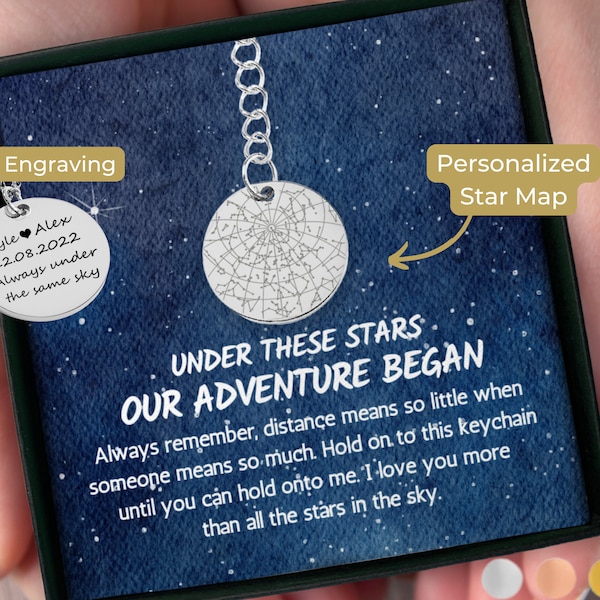 Long Distance Relationship Gift Custom Star Map By Date Keychain for Boyfriend, State To State, Anniversary Gifts, Always Under The Same Sky
