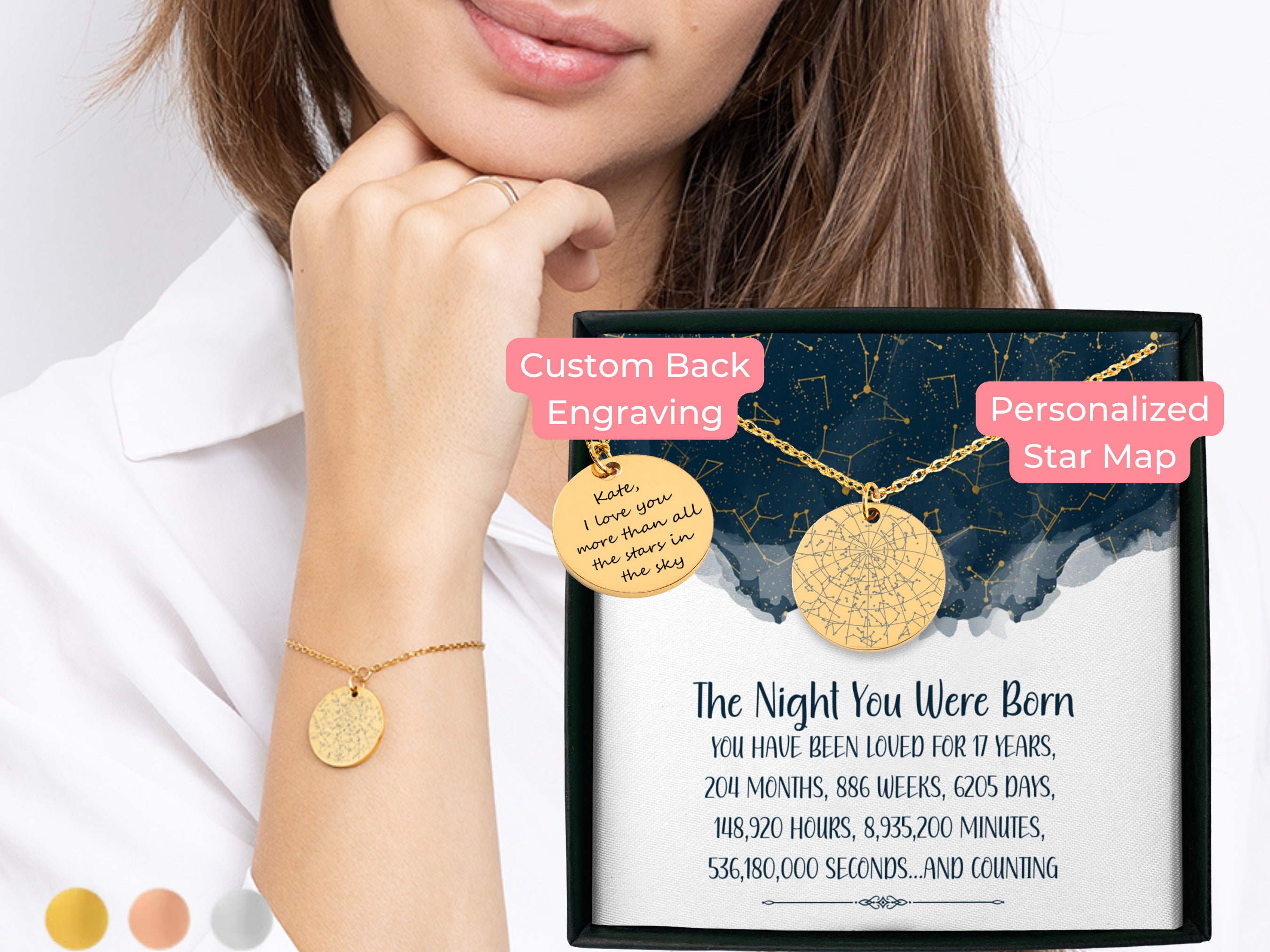 Bracelet 17th Birthday Gift for Her Custom Star Map by Date, Night