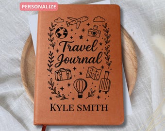 Personalized Travel Journal – Custom Name Vegan Leather Notebook Wanderlust Gift for Women, Men, Students, Birthday Gift Friend Son Daughter