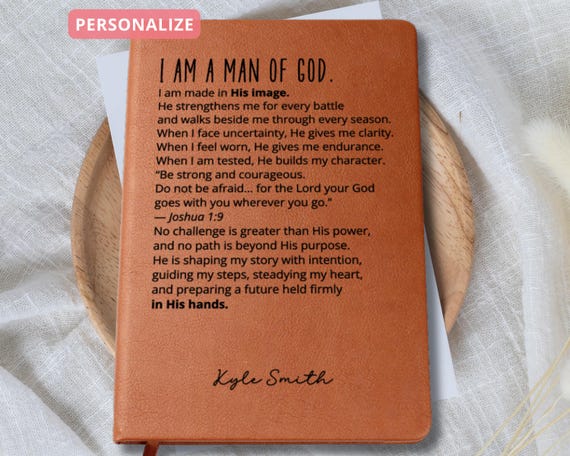 Man of God Christian Journal Personalized Joshua 1:9 Gift