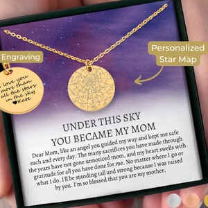 De dag dat je mijn moeder werd sterrenkaart, aangepaste sterrenkaart ketting, nachtelijke hemel ketting cadeau moeder dochter, sterrenbeeld kaart moeder verjaardag