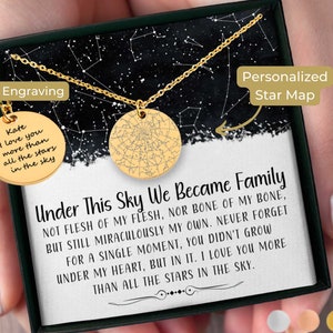 Carte étoilée personnalisée fille en prime par date collier cadeau d'anniversaire idée adoption bijoux cadeau belle-fille, mère fille fille adoptive