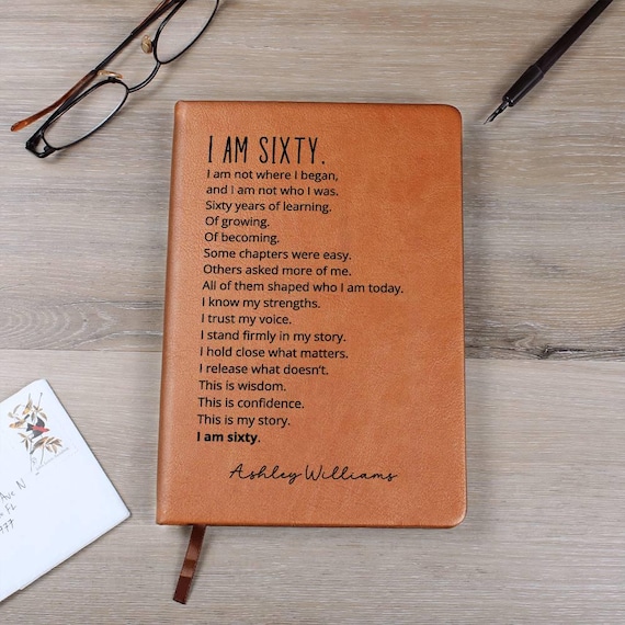 Personalized 60th Birthday Journal, Custom Name A5 Vegan Leather Notebook, Turning Sixty Gift for Women Men Mom Sister Best Friend Bestie