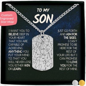 Collier gravé carte des étoiles personnalisée à mon fils par date, cadeaux de maman à fils, cadeau significatif pour son fils, cadeau d'anniversaire, cadeau d'anniversaire de fils