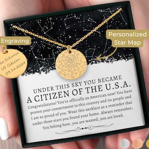 US Citizenship Gift for Her Custom Star Map By Date Necklace Custom New US Citizen, Becoming An American, Immigration Process Immigrant Dual