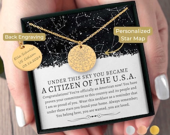 Amerikaans staatsburgerschap Cadeau voor haar Aangepaste sterrenkaart op datum ketting aangepast nieuw Amerikaans staatsburger, Amerikaan worden, immigratieproces Dubbele immigrant