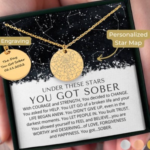 Sobriety Gift For Women, Custom Star Map By Date, 1 Year Sober Friend, Sober Birthday Alcohol Recovery Jewelry Recovery Gifts for Her Friend