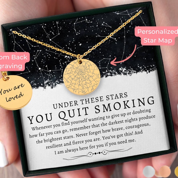 Quitting Smoking Gift for Her Custom Star Map By Date Necklace, Quit Smoking Present for Women, Inspirational Motivation Encouragement Gift