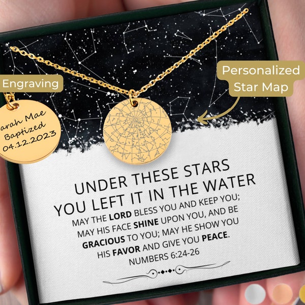 Left It In The Water Custom Star Map By Date Necklace Christian Baptism Gift, Women Baptism Necklaces, Born Again Teen Baptism Gift For Girl