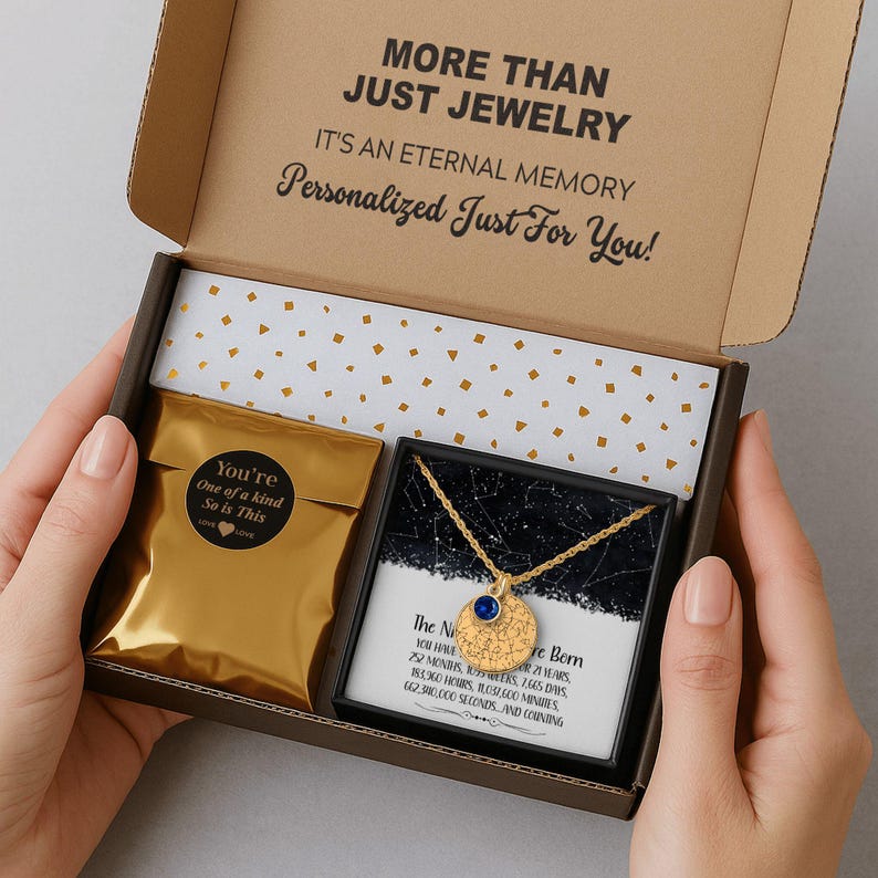 21st Birthday Gift for Her Custom Star Map By Date Birthstone Necklace, 21 Birthday Gift For Her, Personalized Gift 21St Birthday Gift Box image 5