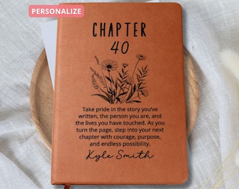 Forty Birthday Gift Best Friend Personalized Name Journal Gift for Her Bookish 40th Birthday Gift For Book Lovers, Fortieth One More Chapter
