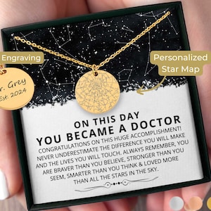 Dr Gift, carte des étoiles personnalisée par date, collier Doctorat, doctorat, remise des diplômes, étudiant en médecine, doctorat, docteur en éducation, diplômé, cadeau