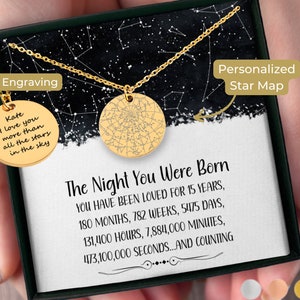 15th Birthday Gift Custom Star Map By Date Necklace, Christmas Gifts For Teenage Girls, Fifteenth Birthday Necklace, Personalized Necklace