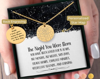 15th Birthday Gift Custom Star Map By Date Necklace, Christmas Gifts For Teenage Girls, Fifteenth Birthday Necklace, Personalized Necklace