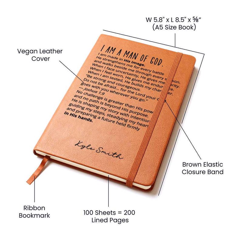 Man of God Christian Journal Personalized Joshua 1:9 Gift