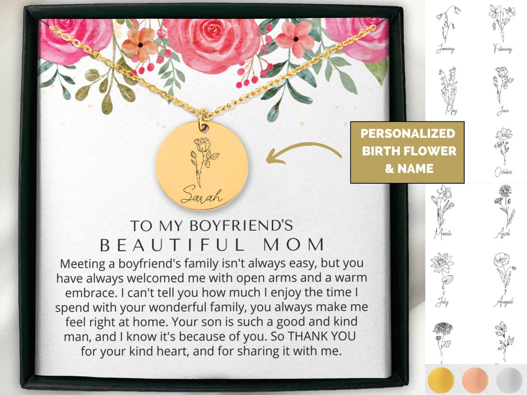 To My Boyfriend's Mom Personalized Birth Flower Necklace Christmas Gift