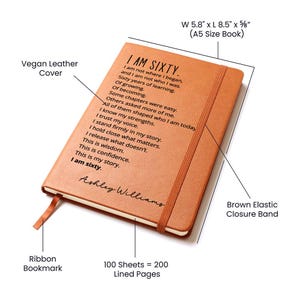 Personalized 60th Birthday Journal, Custom Name A5 Vegan Leather Notebook, Turning Sixty Gift for Women Men Mom Sister Best Friend Bestie 画像 5