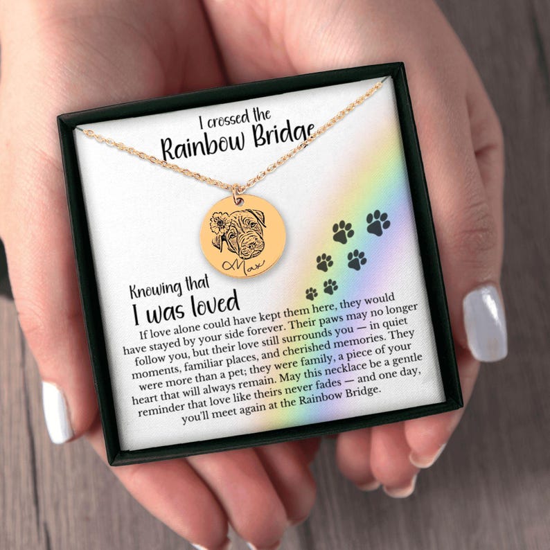 Rainbow Bridge Necklace, Loss of Dog Cat Pet Memorial Jewelry, Pet ...