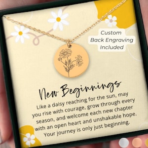 New Beginnings Daisy Necklace • Personalized Gift for Her • Graduation, New Job, New Chapter, Coworker Leaving, Goodbye, Encouragement Gift