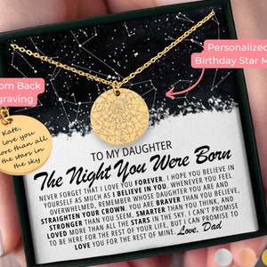 Gift for Daughter from Dad Custom Star Map by Date, My Daughter Inspirational Strength Gift, Father Daughter Necklace, Sentimental Gift Bday