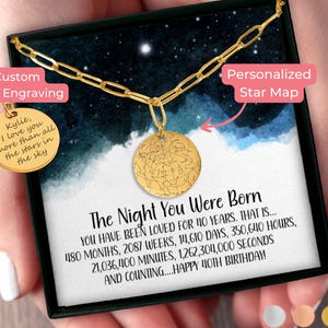 Collier personnalisé carte des étoiles, cadeau 40e anniversaire, cadeau 40e anniversaire pour fille, cadeau pour ami, petite-fille, nièce ayant 40 ans