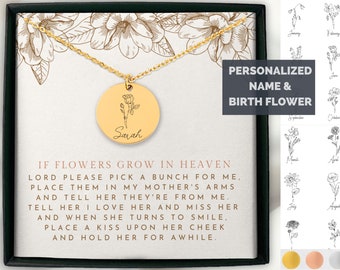 Loss of Mom Necklace, Personalized Memorial Necklace, Birth Flower Name Necklace, Loss of Mother Gift, Memorial Keepsake