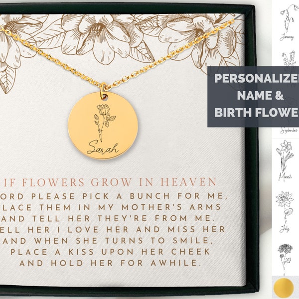 Loss of Mom Necklace, Personalized Memorial Necklace, Birth Flower Name Necklace, Loss of Mother Gift, Memorial Keepsake