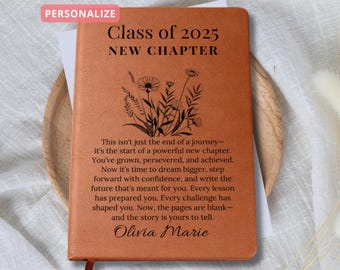 College Graduation Gift For Her, Personalized Vegan Leather Journal, Custom Notebook For Daughter, Niece, Graduation Keepsake Class Of 2025