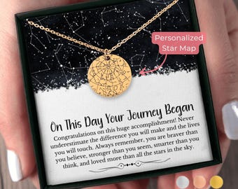 Custom Star Map Personalized Graduation Necklace, Custom High School, College Graduation Gift, Name Pendant Grad Cap Jewelry for Her Senior