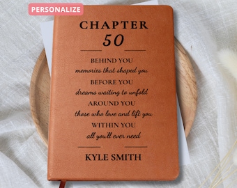 Personalized 50th Birthday Journal, Custom Name Vegan Leather Notebook, Milestone 50th Birthday Gift for Women or Men, Keepsake Memory Book