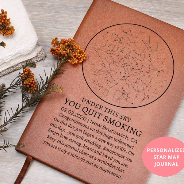 Quit Smoking Gift Ideas Custom Star Map By Date Journal, Quit Smoking Present, Stopped Smoking Motivation, Inspirational Support Recovery