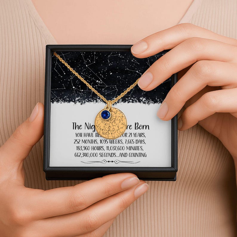 21st Birthday Gift for Her Custom Star Map By Date Birthstone Necklace, 21 Birthday Gift For Her, Personalized Gift 21St Birthday Gift Box image 11