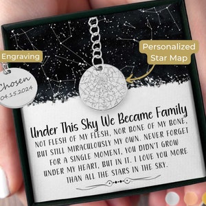 Carte des étoiles personnalisée par date porte-clés adoption bijoux cadeau de mariage de belle-mère, belle-mère, belle-fille, cadeau fille non biologique