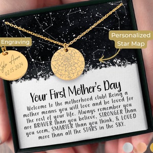 1st Mothers Day Custom Star Map By Date Necklace First Mother's Day Gift, Gift for New Mom, Gift for Daughter from Mom, Gift for Friend BFF