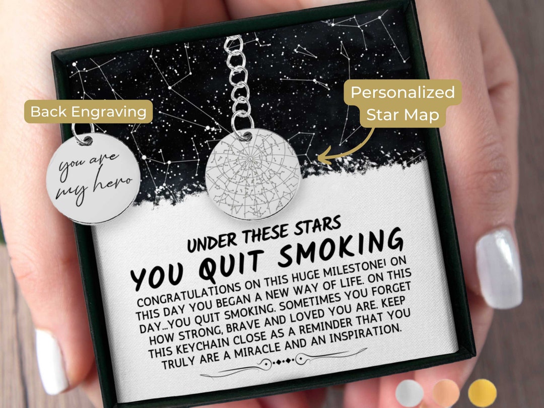 Quit Smoking Gift Ideas Custom Star Map by Date Keychain Motivation Gift Basket Good Luck