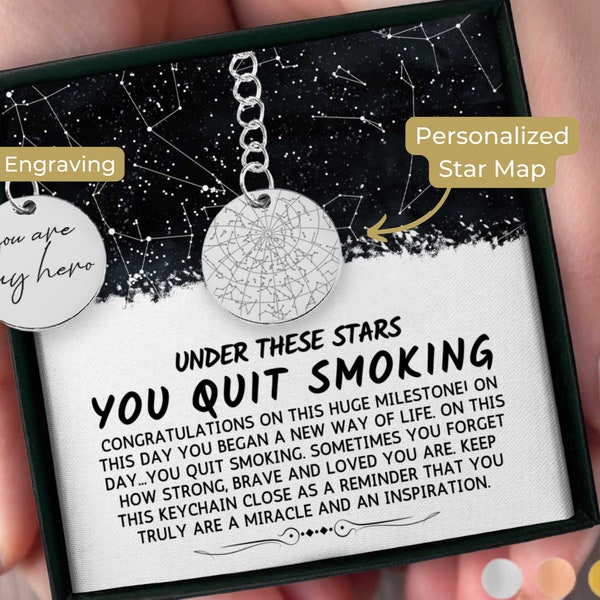 Quit Smoking Gift Ideas Custom Star Map By Date Keychain Motivation Gift Basket Good Luck Quitting Smoking Congratulation Gifts Recovery