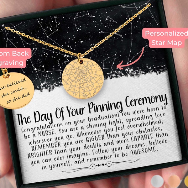 Nursing Graduation Custom Star Map By Date Necklace Pinning Ceremony Gift for Nurse Gifts, Gift for Daughter, Niece Gift Granddaughter Gifts